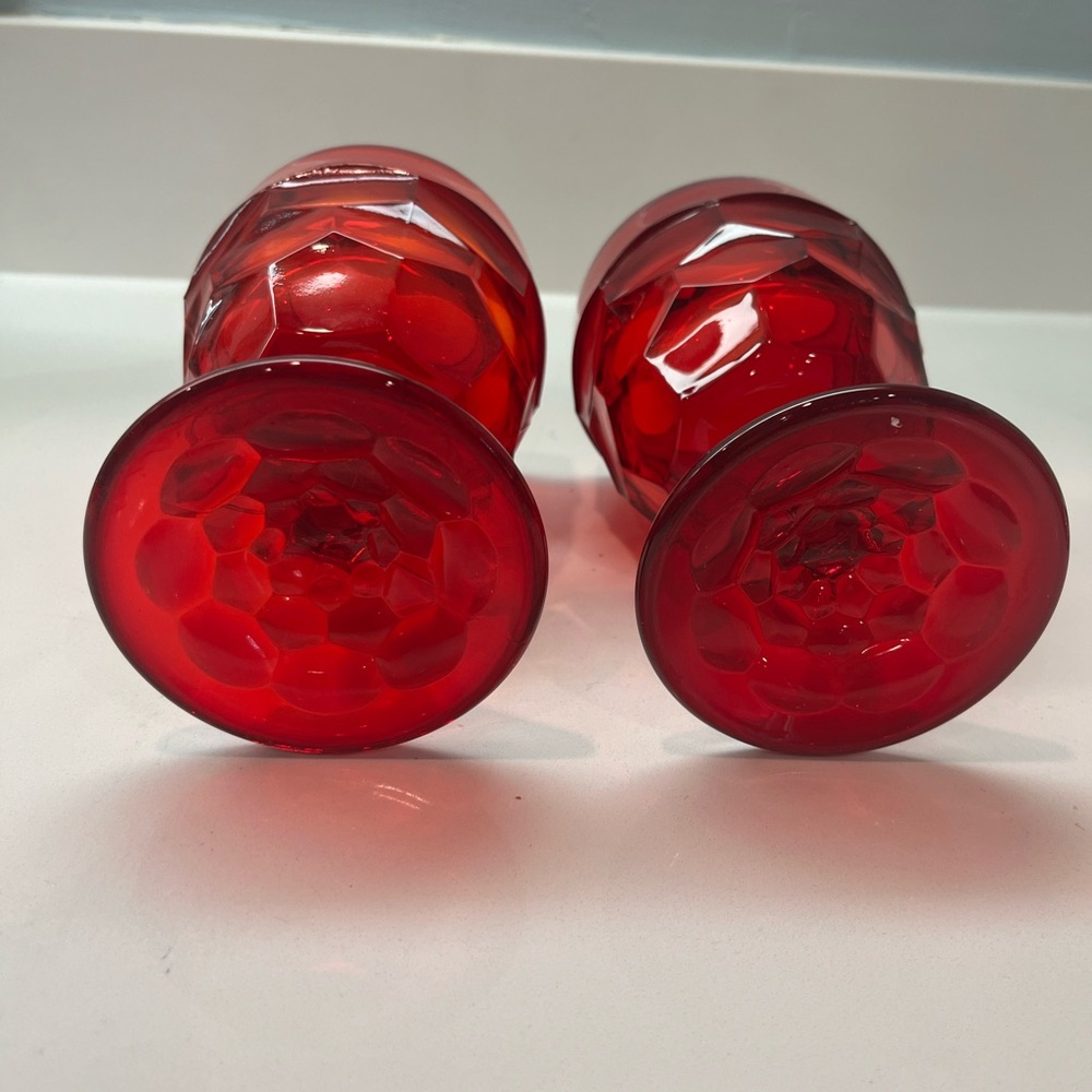 Set of two 5.5" Viking Georgian Ruby Red Glass Water Wine Stemmed Goblets - Picture 3 of 3